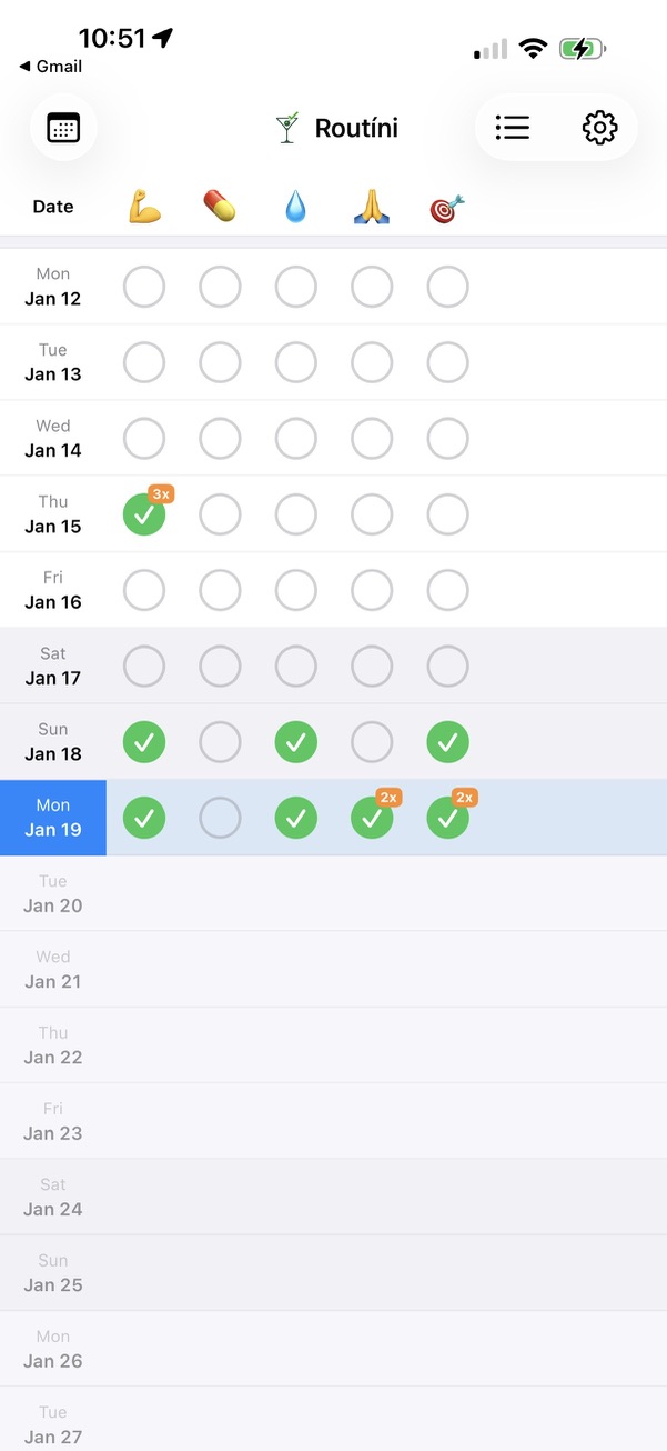 Routíni app screenshot